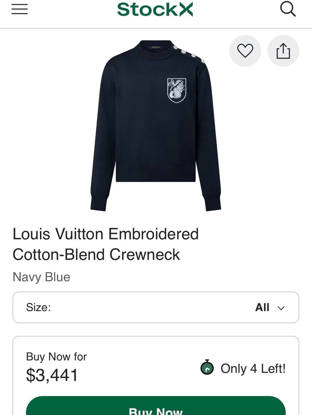 Louis Vuitton Navy Crewneck Sweater with Embroidered Crest